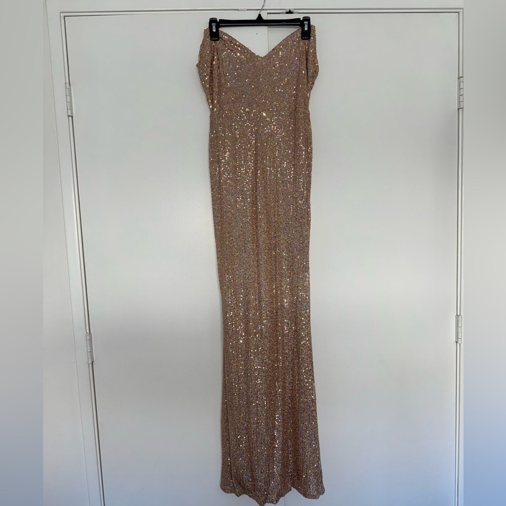 Lovely Day Rose Gold Sequin camisole floor length gown size medium